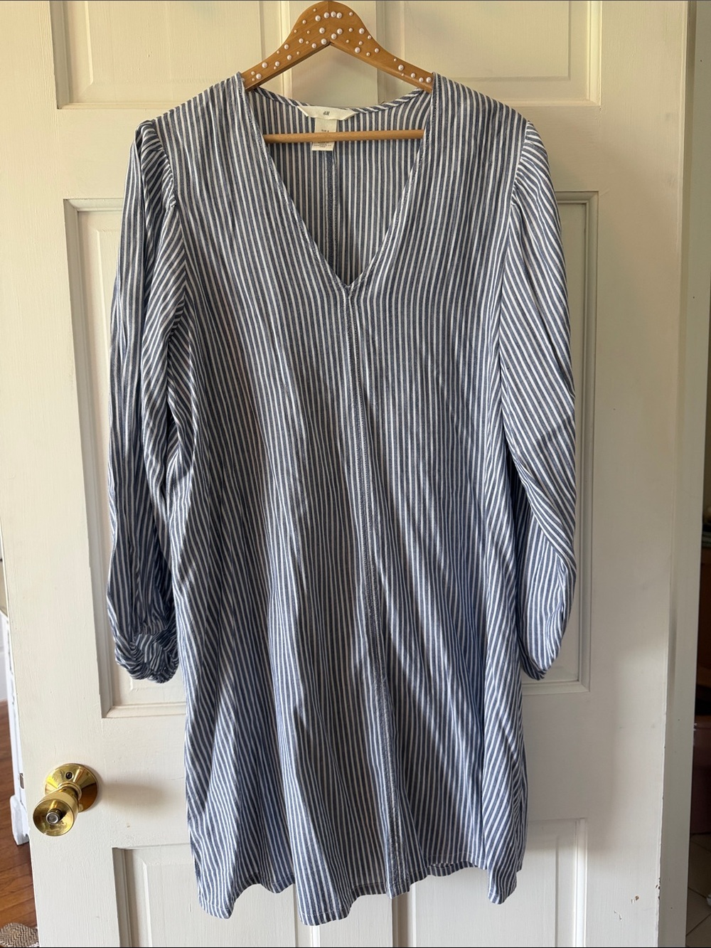 H&M Blue and White Striped Midi Dress